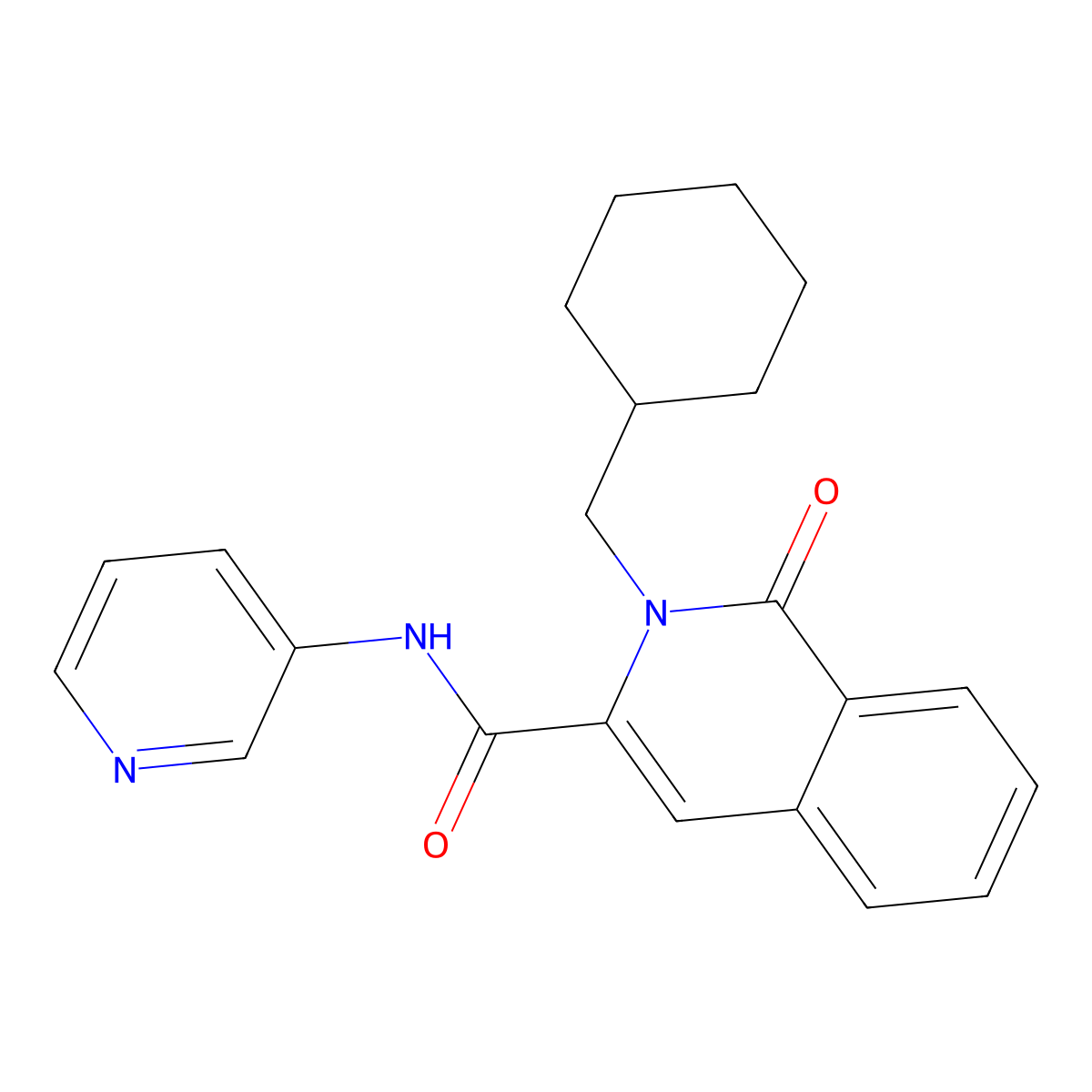 2-(cyclohexylmethyl)-1-oxo-N-(pyridin-3-yl)-1,2-dihydroisoquinoline-3-carboxamide molecular structure, CAS 3054596-10-7
