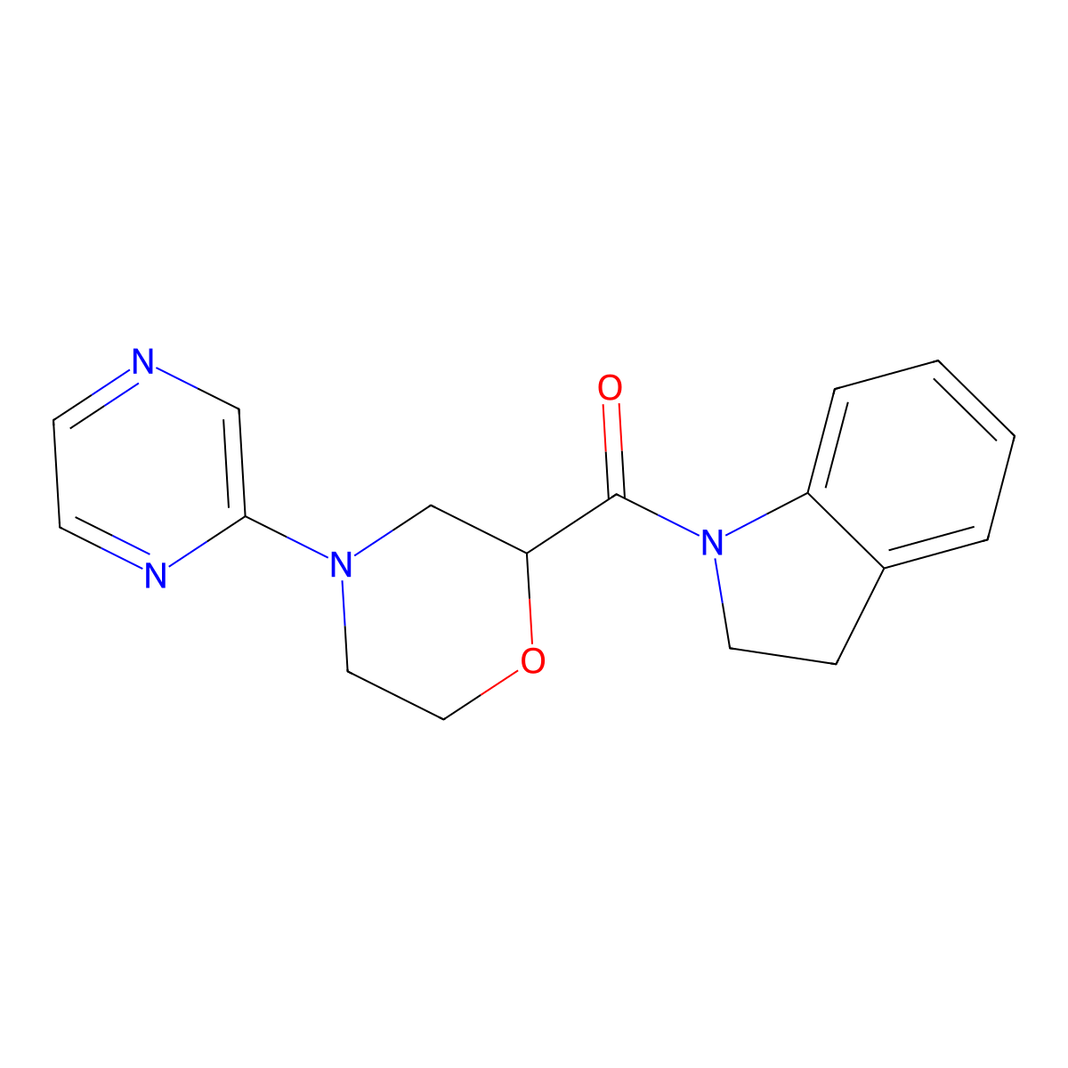 1-[4-(pyrazin-2-yl)morpholine-2-carbonyl]-2,3-dihydro-1H-indole molecular structure, CAS 3054596-13-0
