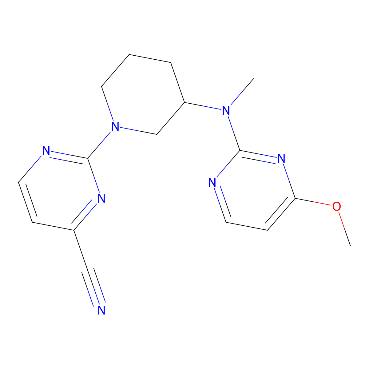 2-{3-[(4-Methoxypyrimidin-2-yl)(methyl)amino]piperidin-1-yl}pyrimidine-4-carbonitrile molecular structure, CAS 3054596-17-4