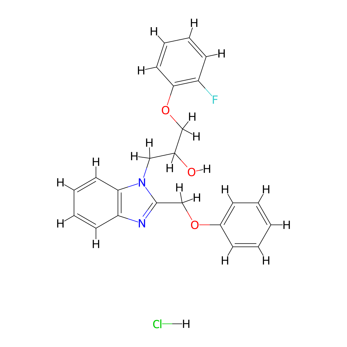 1-(2-fluorophenoxy)-3-[2-(phenoxymethyl)-1H-1,3-benzodiazol-1-yl]propan-2-ol hydrochloride molecular structure, CAS 3054596-28-7