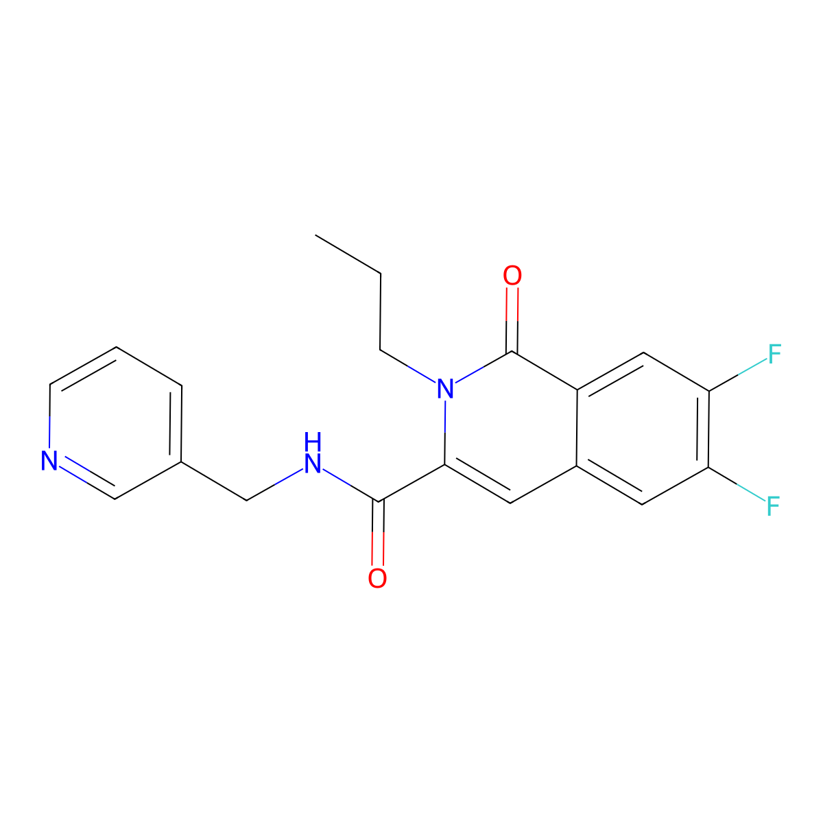 6,7-difluoro-1-oxo-2-propyl-N-[(pyridin-3-yl)methyl]-1,2-dihydroisoquinoline-3-carboxamide molecular structure, CAS 3054596-29-8