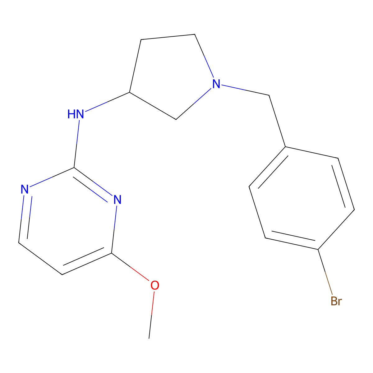 N-[1-[(4-bromophenyl)methyl]pyrrolidin-3-yl]-4-methoxypyrimidin-2-amine molecular structure, CAS 3054596-31-2