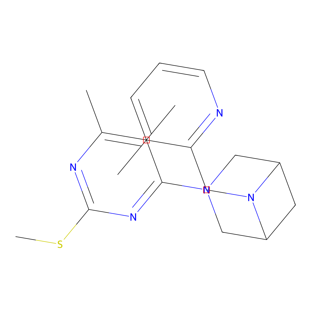 3-[5,6-Dimethyl-2-(methylsulfanyl)pyrimidin-4-yl]-6-[(3-methylpyridin-2-yl)methyl]-3,6-diazabicyclo[3.1.1]heptane molecular structure, CAS 3054596-36-7