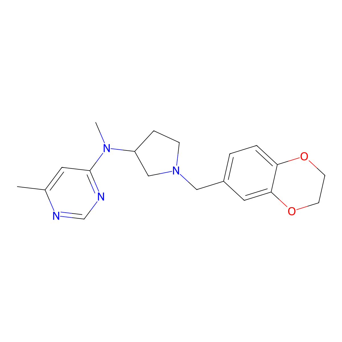 N-{1-[(2,3-dihydro-1,4-benzodioxin-6-yl)methyl]pyrrolidin-3-yl}-N,6-dimethylpyrimidin-4-amine molecular structure, CAS 3054596-37-8