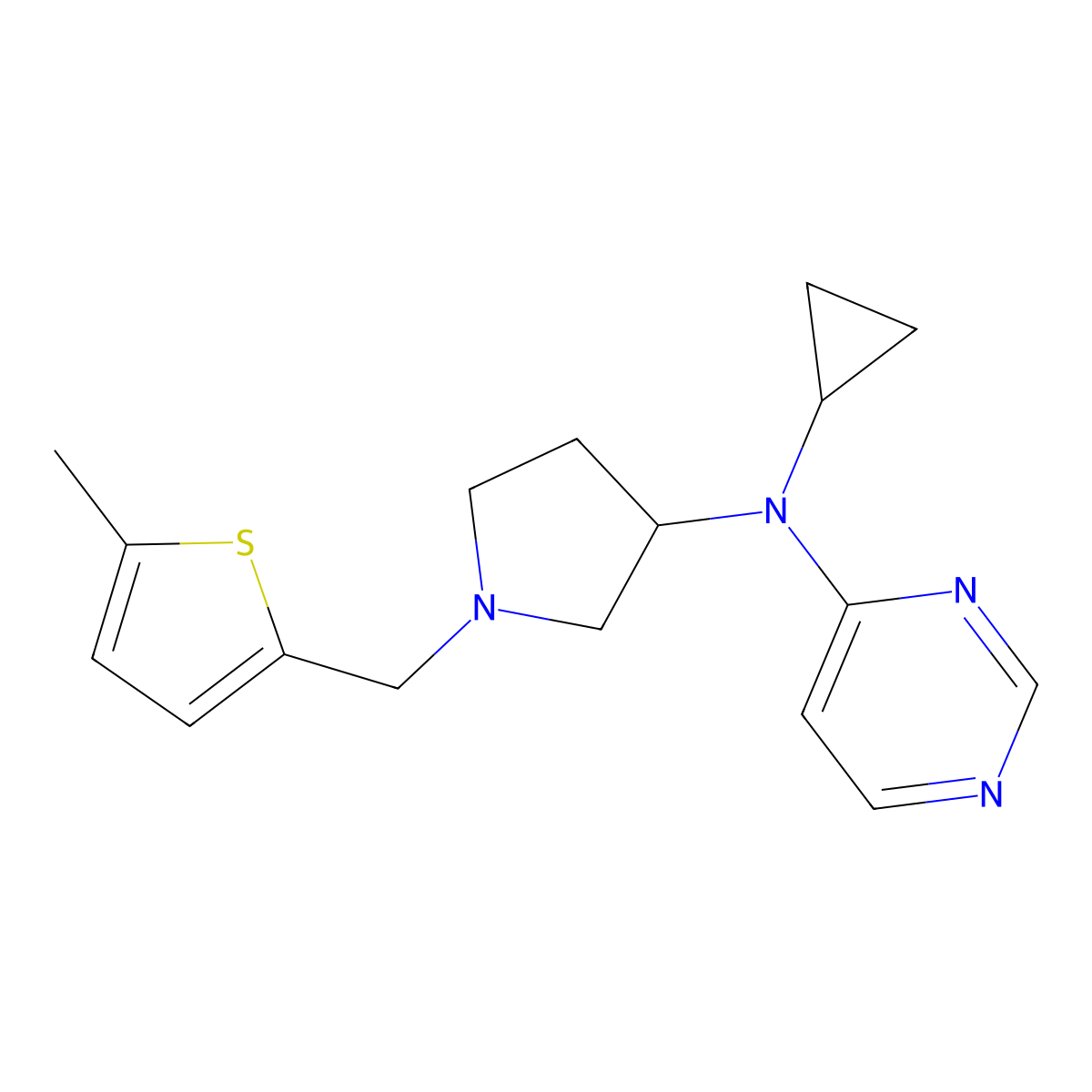 N-cyclopropyl-N-{1-[(5-methylthiophen-2-yl)methyl]pyrrolidin-3-yl}pyrimidin-4-amine molecular structure, CAS 3054596-41-4