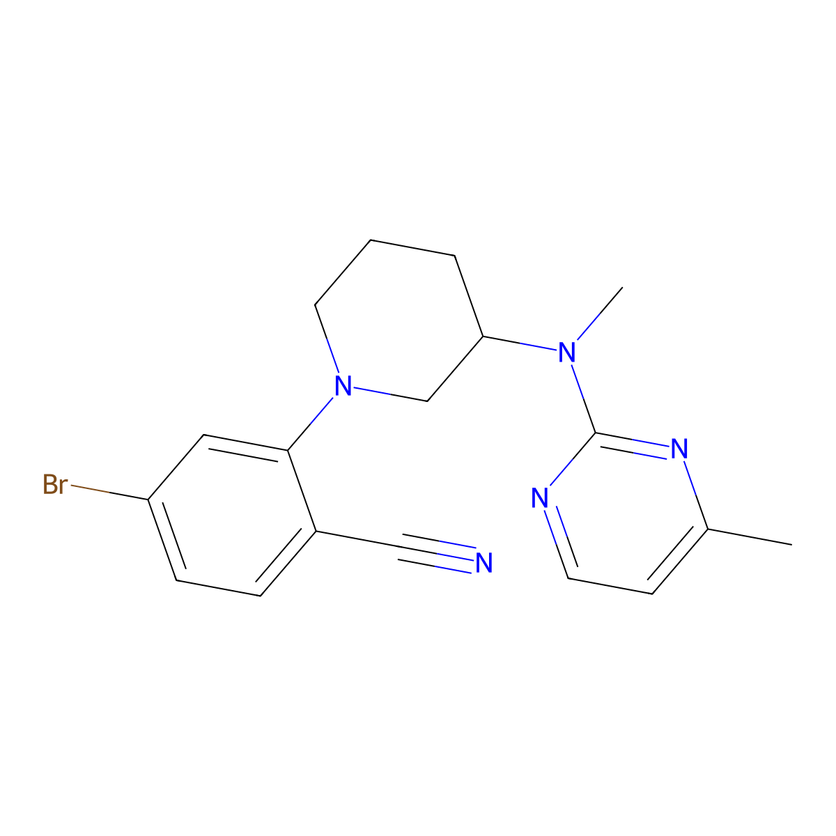 4-Bromo-2-{3-[methyl(4-methylpyrimidin-2-yl)amino]piperidin-1-yl}benzonitrile molecular structure, CAS 3054596-43-6