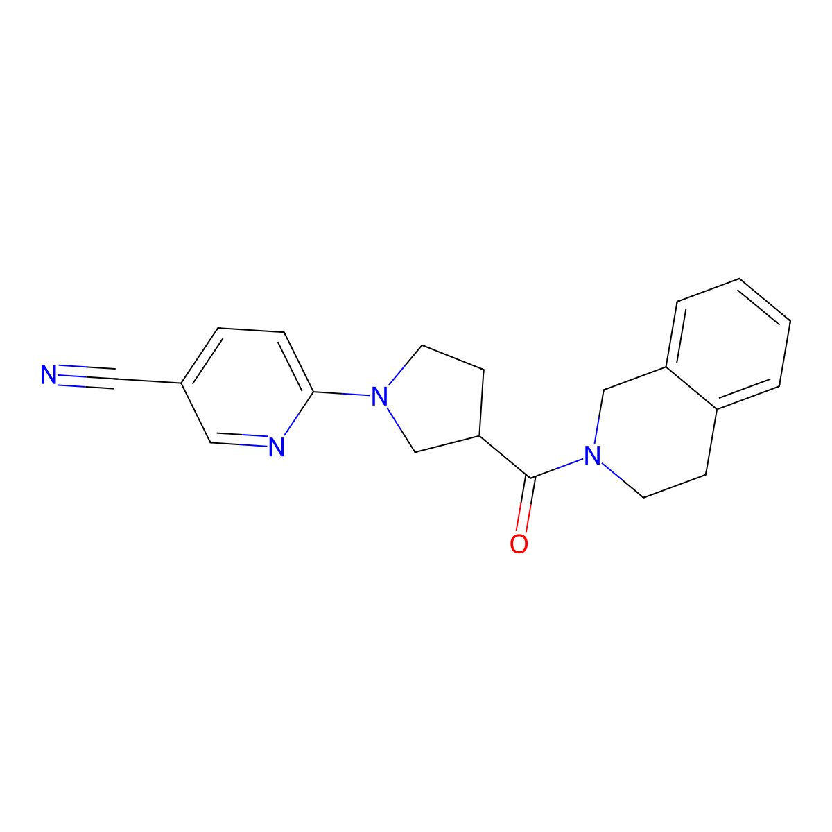 6-[3-(1,2,3,4-Tetrahydroisoquinoline-2-carbonyl)pyrrolidin-1-yl]pyridine-3-carbonitrile molecular structure, CAS 3054596-44-7