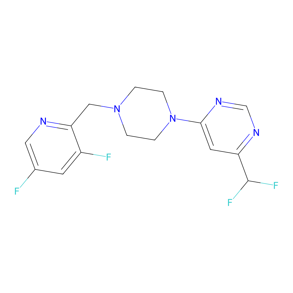 4-(Difluoromethyl)-6-{4-[(3,5-difluoropyridin-2-yl)methyl]piperazin-1-yl}pyrimidine molecular structure, CAS 3054596-47-0