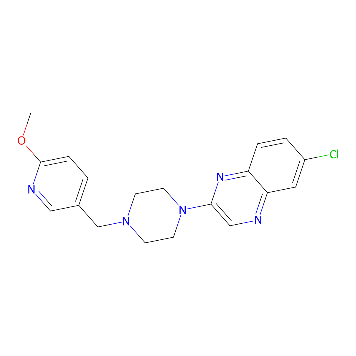 6-Chloro-2-{4-[(6-methoxypyridin-3-yl)methyl]piperazin-1-yl}quinoxaline molecular structure, CAS 3054596-50-5