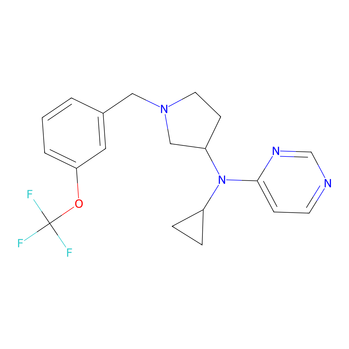N-cyclopropyl-N-(1-{[3-(trifluoromethoxy)phenyl]methyl}pyrrolidin-3-yl)pyrimidin-4-amine molecular structure, CAS 3054596-51-6