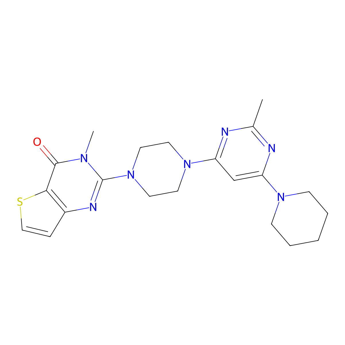 3-methyl-2-{4-[2-methyl-6-(piperidin-1-yl)pyrimidin-4-yl]piperazin-1-yl}-3H,4H-thieno[3,2-d]pyrimidin-4-one molecular structure, CAS 3054596-52-7