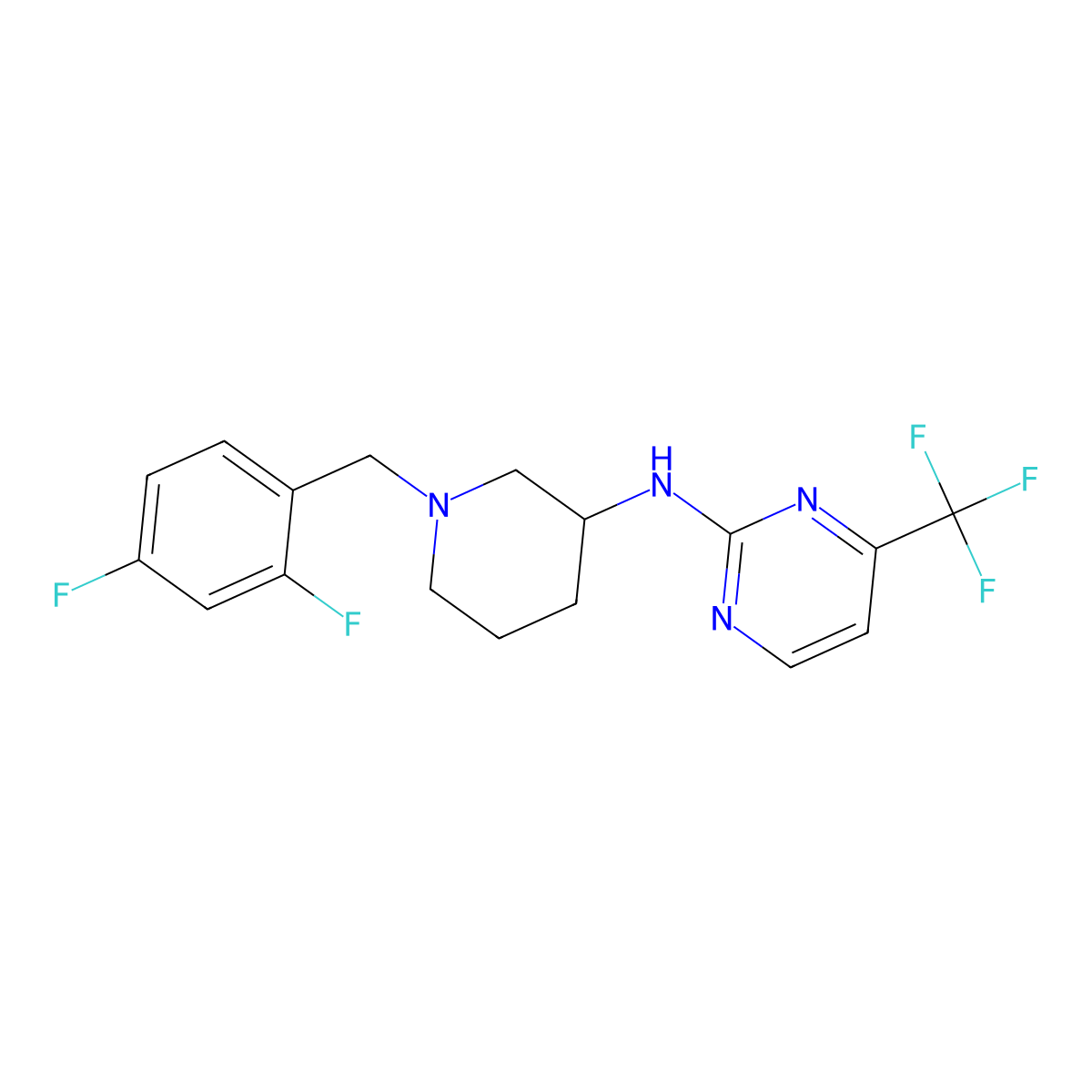 N-{1-[(2,4-difluorophenyl)methyl]piperidin-3-yl}-4-(trifluoromethyl)pyrimidin-2-amine molecular structure, CAS 3054596-53-8