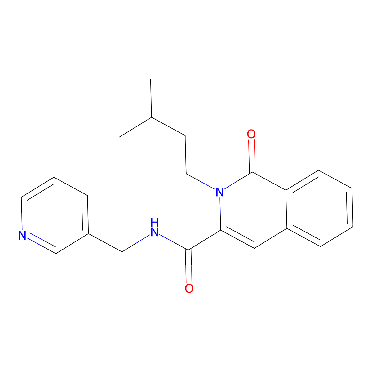 2-(3-methylbutyl)-1-oxo-N-[(pyridin-3-yl)methyl]-1,2-dihydroisoquinoline-3-carboxamide molecular structure, CAS 3054596-54-9