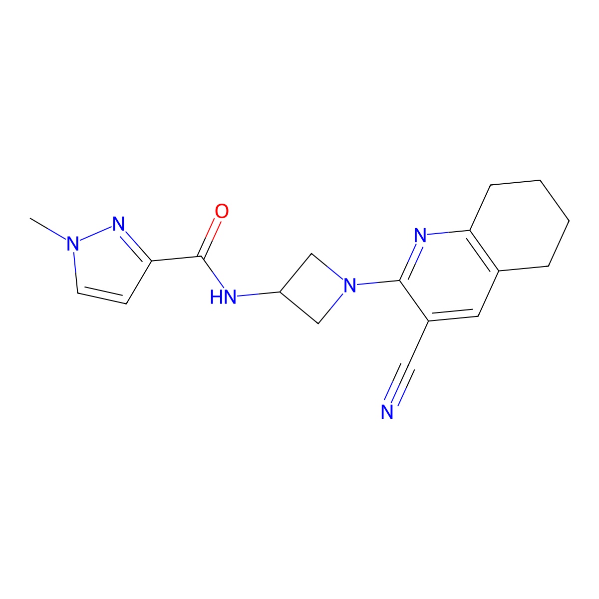 N-[1-(3-cyano-5,6,7,8-tetrahydroquinolin-2-yl)azetidin-3-yl]-1-methyl-1H-pyrazole-3-carboxamide molecular structure, CAS 3054596-55-0