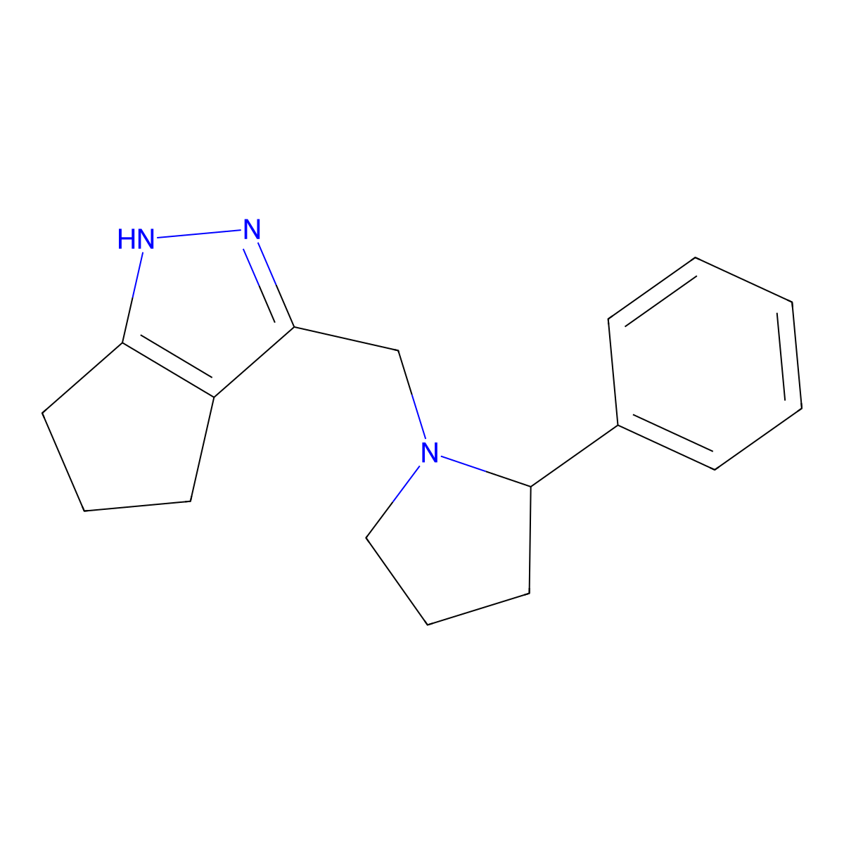 1-({1H,4H,5H,6H-cyclopenta[c]pyrazol-3-yl}methyl)-2-phenylpyrrolidine molecular structure, CAS 3054596-56-1