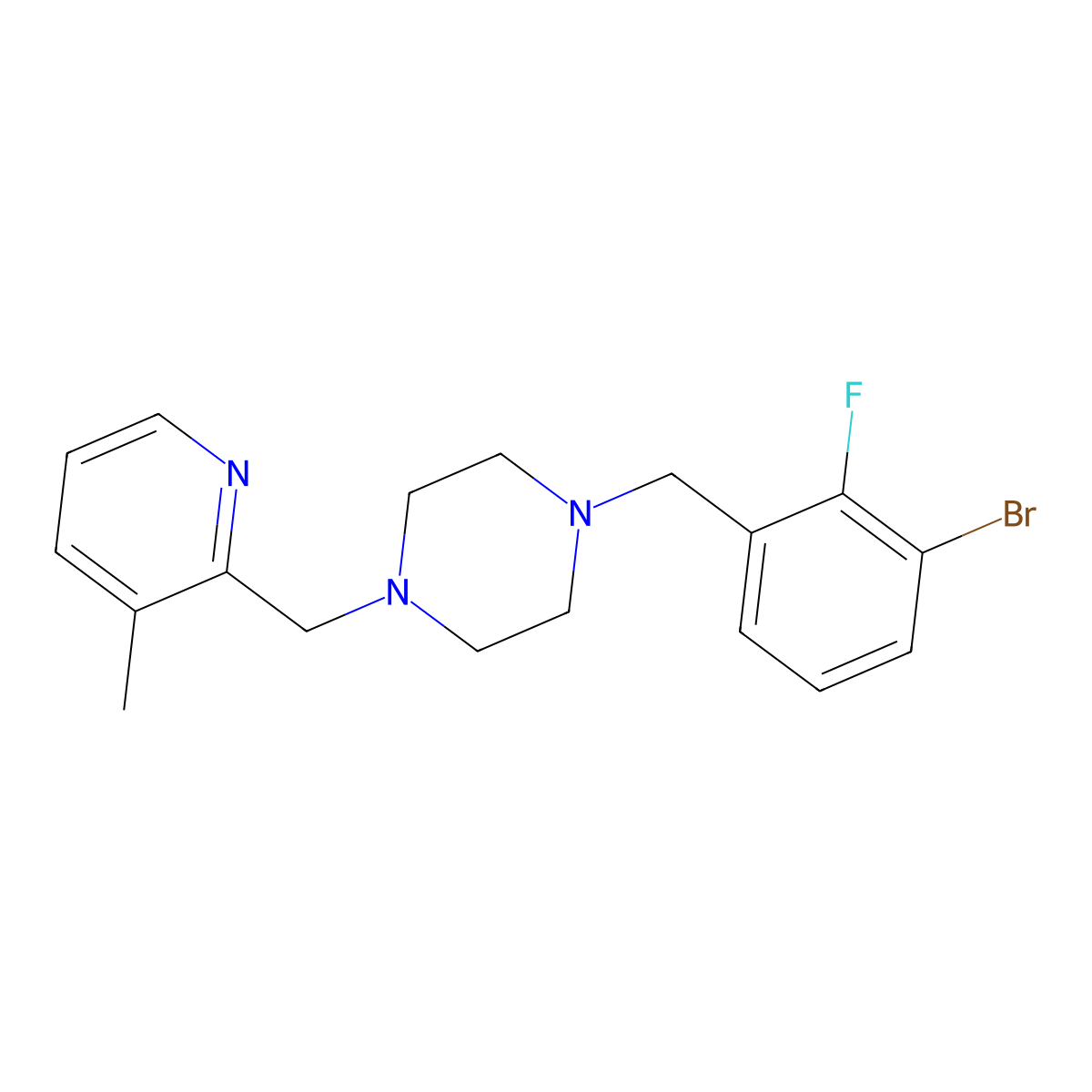 1-[(3-Bromo-2-fluorophenyl)methyl]-4-[(3-methylpyridin-2-yl)methyl]piperazine molecular structure, CAS 3054596-59-4