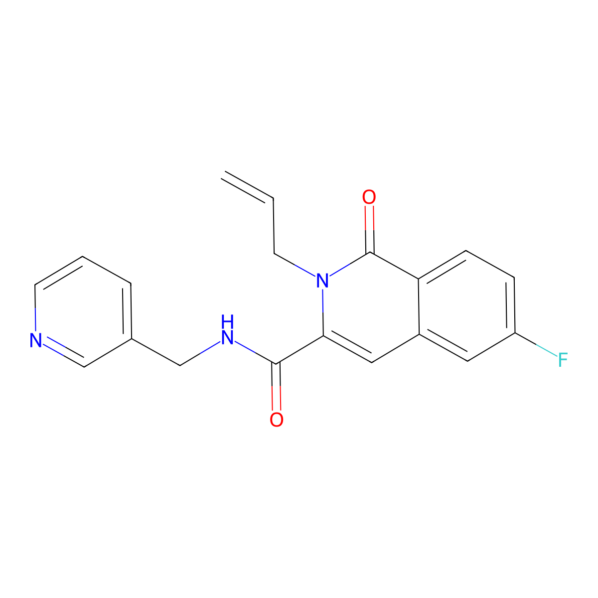 6-fluoro-1-oxo-2-(prop-2-en-1-yl)-N-[(pyridin-3-yl)methyl]-1,2-dihydroisoquinoline-3-carboxamide molecular structure, CAS 3054596-60-7