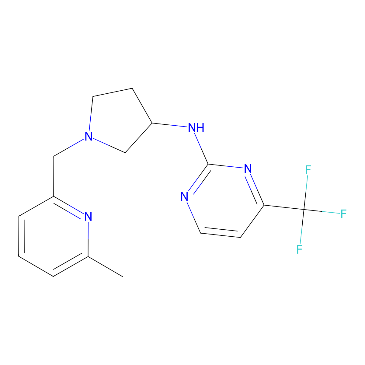 N-{1-[(6-methylpyridin-2-yl)methyl]pyrrolidin-3-yl}-4-(trifluoromethyl)pyrimidin-2-amine molecular structure, CAS 3054596-61-8