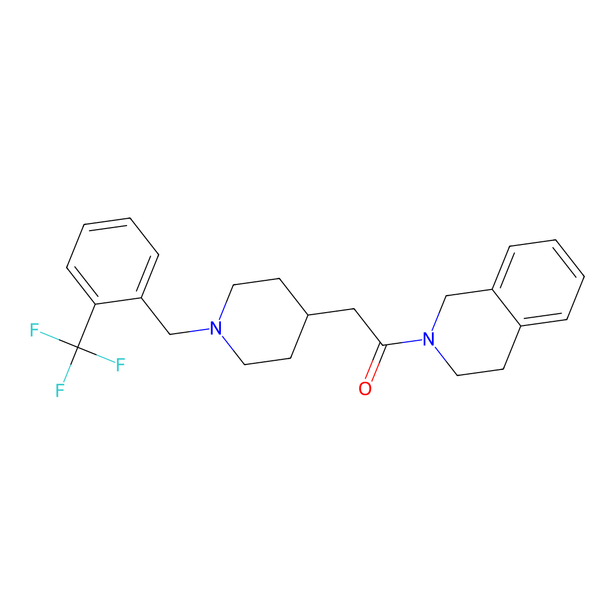 1-(1,2,3,4-Tetrahydroisoquinolin-2-yl)-2-(1-{[2-(trifluoromethyl)phenyl]methyl}piperidin-4-yl)ethan-1-one molecular structure, CAS 3054596-62-9