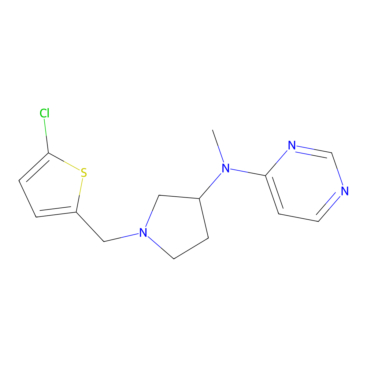N-{1-[(5-chlorothiophen-2-yl)methyl]pyrrolidin-3-yl}-N-methylpyrimidin-4-amine molecular structure, CAS 3054596-66-3
