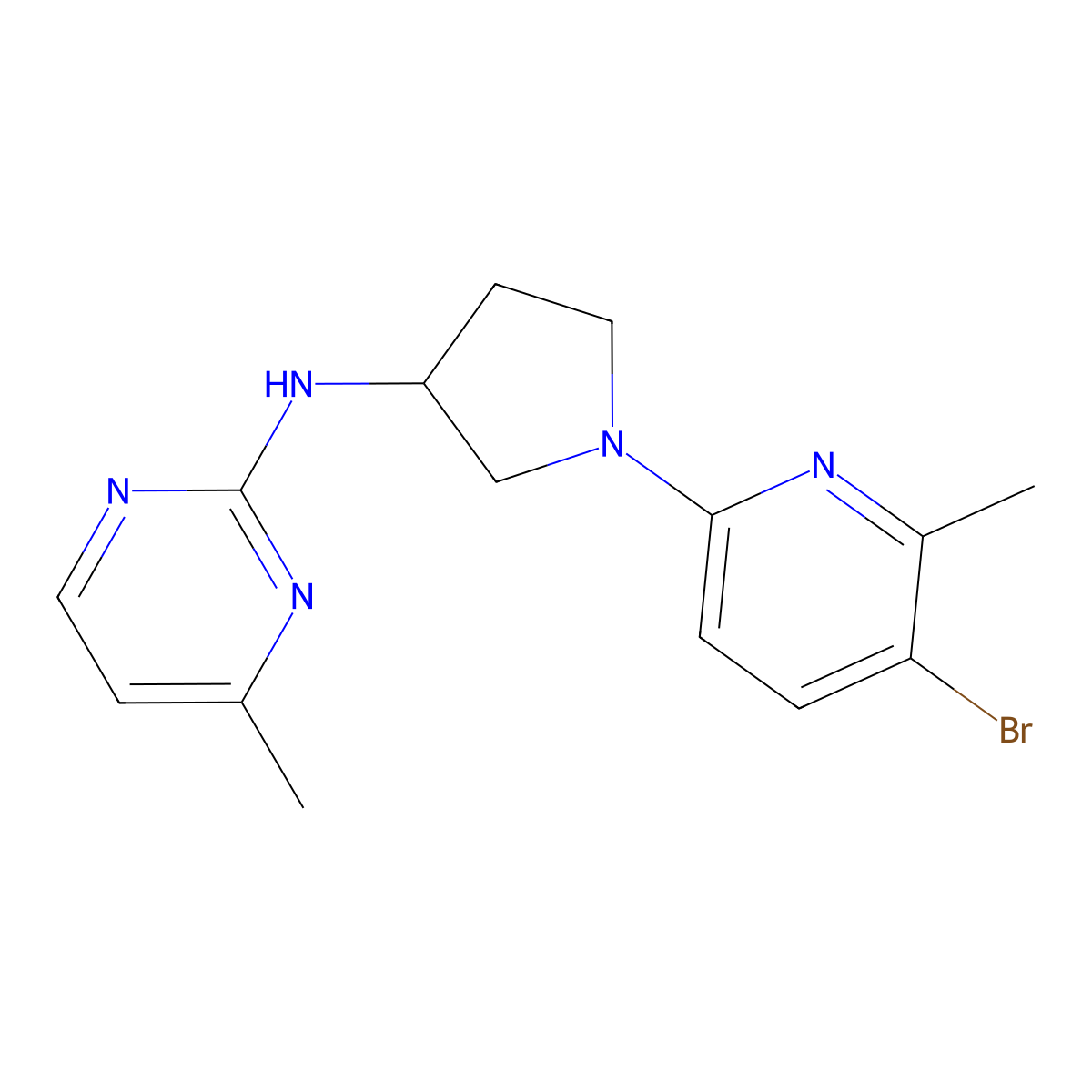 N-[1-(5-bromo-6-methylpyridin-2-yl)pyrrolidin-3-yl]-4-methylpyrimidin-2-amine molecular structure, CAS 3054596-68-5