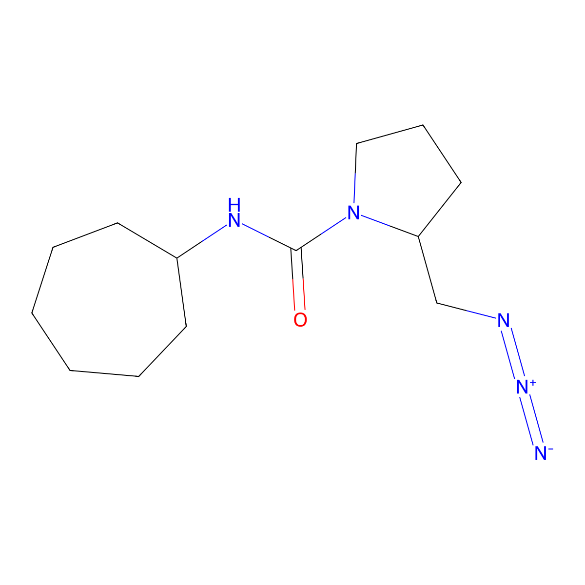 2-(azidomethyl)-N-cycloheptylpyrrolidine-1-carboxamide molecular structure, CAS 3054596-72-1