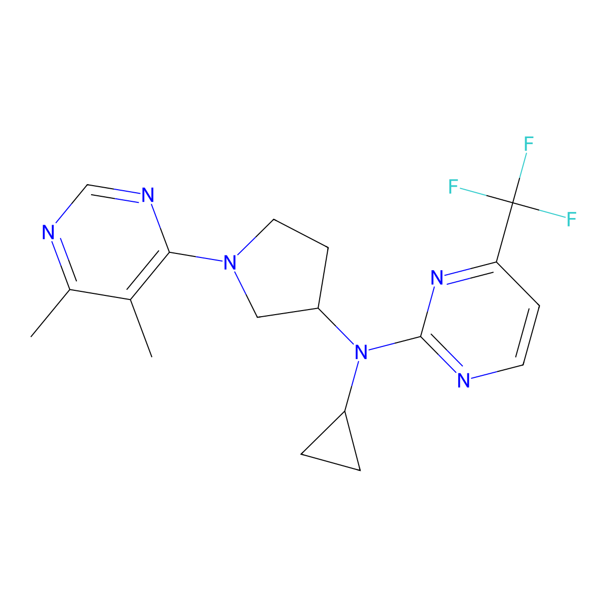 N-cyclopropyl-N-[1-(5,6-dimethylpyrimidin-4-yl)pyrrolidin-3-yl]-4-(trifluoromethyl)pyrimidin-2-amine molecular structure, CAS 3054596-75-4