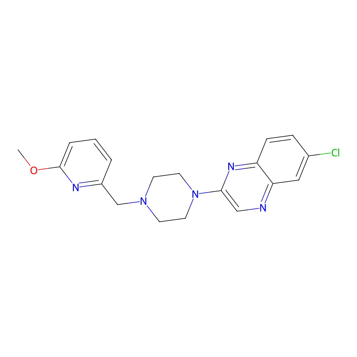 6-Chloro-2-{4-[(6-methoxypyridin-2-yl)methyl]piperazin-1-yl}quinoxaline molecular structure, CAS 3054596-79-8