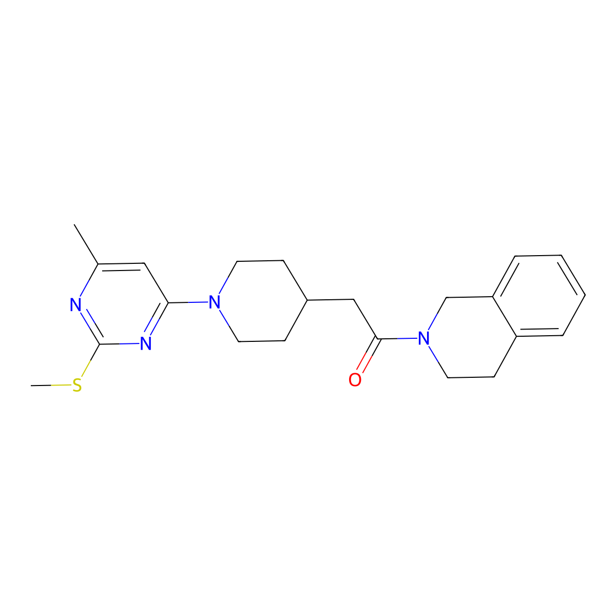 2-{1-[6-Methyl-2-(methylsulfanyl)pyrimidin-4-yl]piperidin-4-yl}-1-(1,2,3,4-tetrahydroisoquinolin-2-yl)ethan-1-one molecular structure, CAS 3054596-80-1
