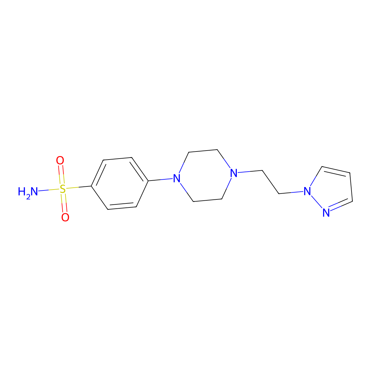 4-{4-[2-(1H-pyrazol-1-yl)ethyl]piperazin-1-yl}benzene-1-sulfonamide molecular structure, CAS 3054596-81-2