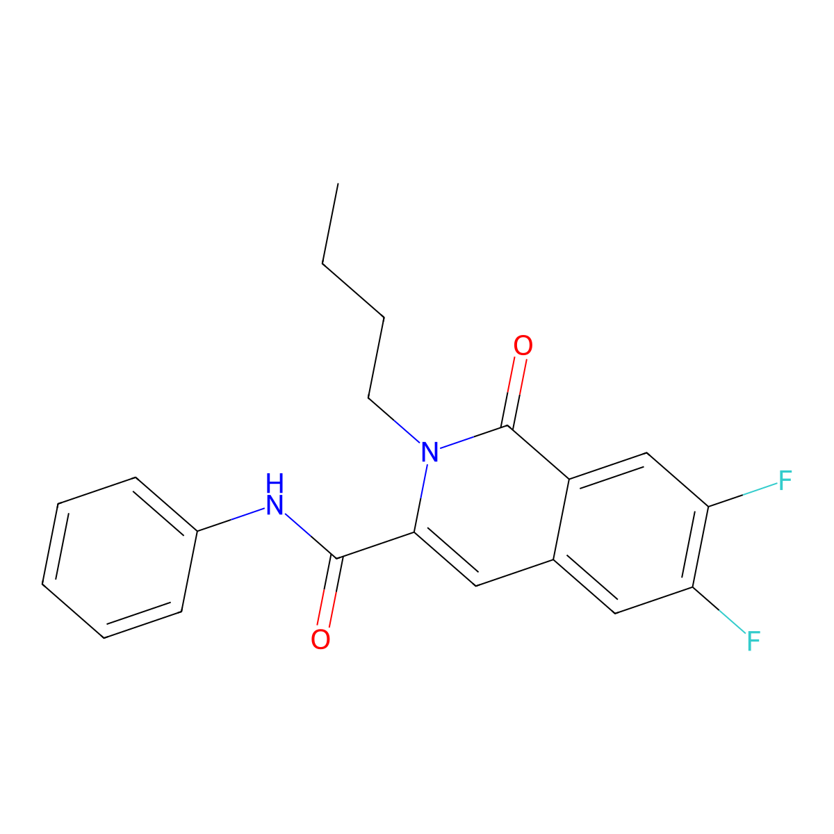 2-butyl-6,7-difluoro-1-oxo-N-phenyl-1,2-dihydroisoquinoline-3-carboxamide molecular structure, CAS 3054596-84-5