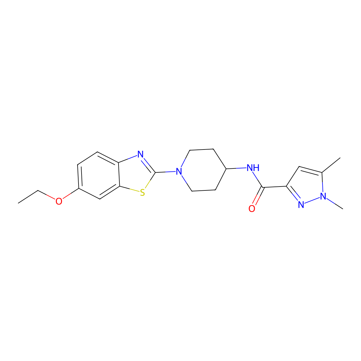 N-[1-(6-ethoxy-1,3-benzothiazol-2-yl)piperidin-4-yl]-1,5-dimethyl-1H-pyrazole-3-carboxamide molecular structure, CAS 3054596-87-8