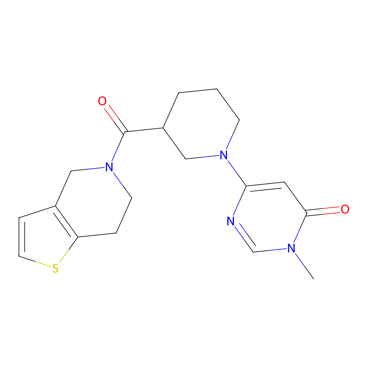 3-methyl-6-(3-{4H,5H,6H,7H-thieno[3,2-c]pyridine-5-carbonyl}piperidin-1-yl)-3,4-dihydropyrimidin-4-one molecular structure, CAS 3054596-91-4