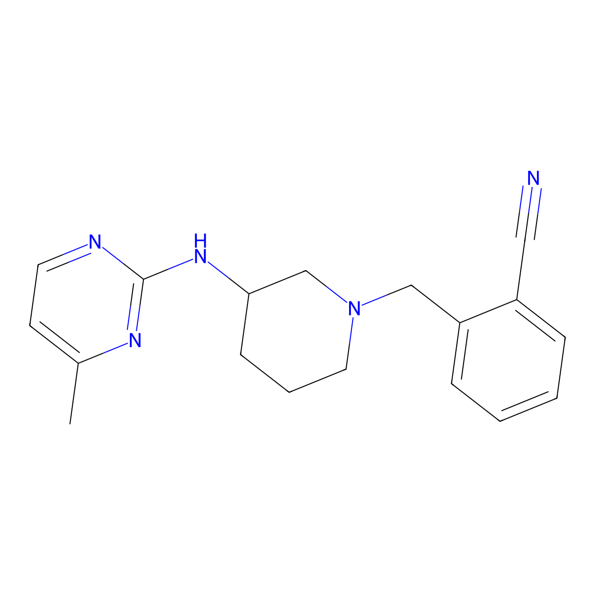 2-({3-[(4-Methylpyrimidin-2-yl)amino]piperidin-1-yl}methyl)benzonitrile molecular structure, CAS 3054596-94-7