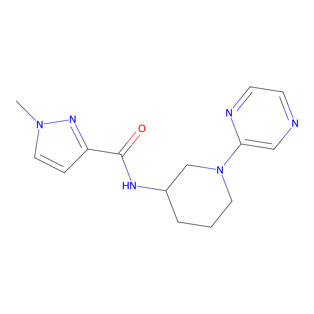 1-methyl-N-[1-(pyrazin-2-yl)piperidin-3-yl]-1H-pyrazole-3-carboxamide molecular structure, CAS 3054596-97-0