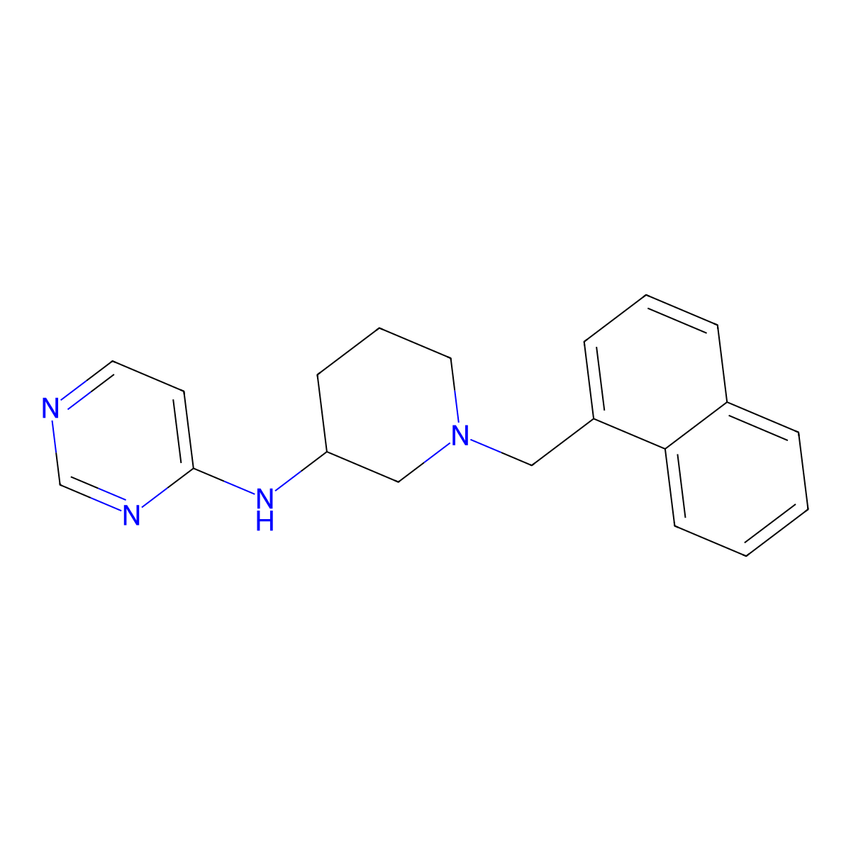 N-{1-[(naphthalen-1-yl)methyl]piperidin-3-yl}pyrimidin-4-amine molecular structure, CAS 3054597-01-9