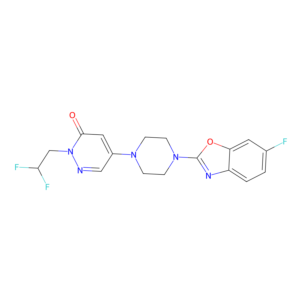 2-(2,2-Difluoroethyl)-5-[4-(6-fluoro-1,3-benzoxazol-2-yl)piperazin-1-yl]-2,3-dihydropyridazin-3-one molecular structure, CAS 3054597-03-1