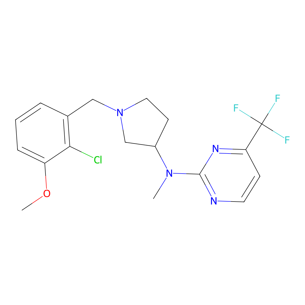 N-{1-[(2-chloro-3-methoxyphenyl)methyl]pyrrolidin-3-yl}-N-methyl-4-(trifluoromethyl)pyrimidin-2-amine molecular structure, CAS 3054597-04-2
