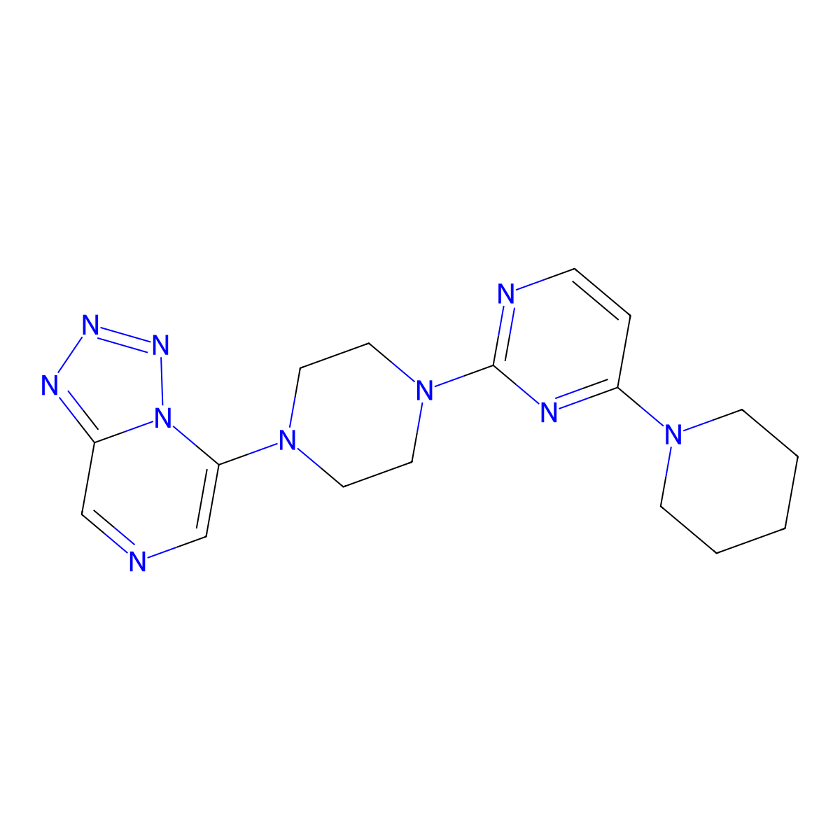 4-(Piperidin-1-yl)-2-(4-{[1,2,3,4]tetrazolo[1,5-a]pyrazin-5-yl}piperazin-1-yl)pyrimidine molecular structure, CAS 3054597-06-4