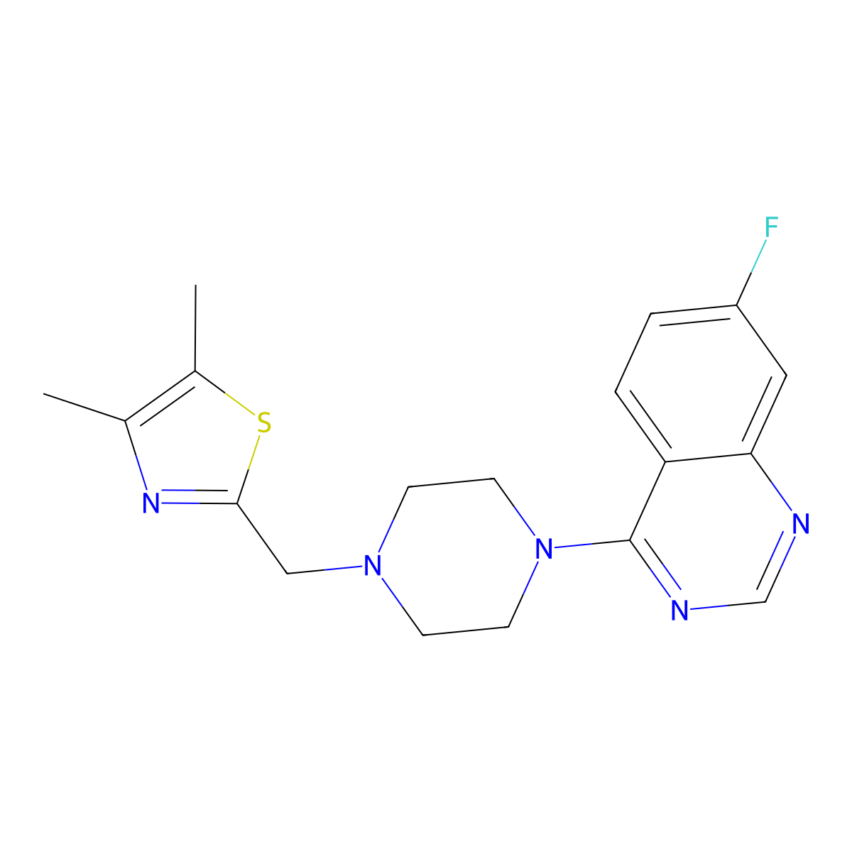 4-{4-[(4,5-Dimethyl-1,3-thiazol-2-yl)methyl]piperazin-1-yl}-7-fluoroquinazoline molecular structure, CAS 3054597-07-5