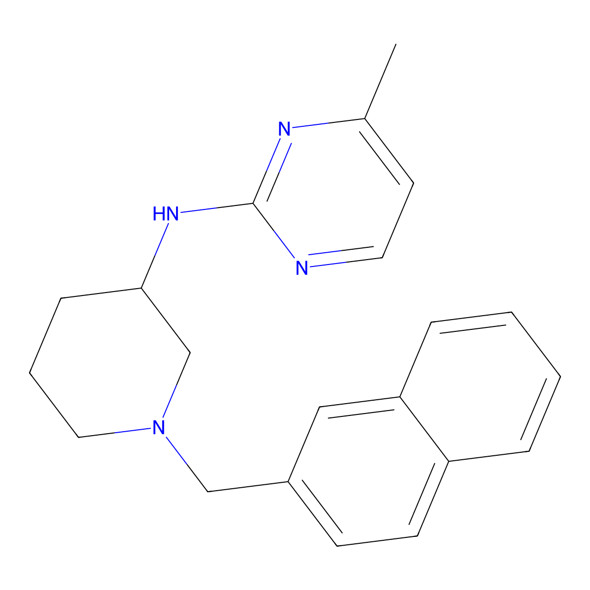4-methyl-N-{1-[(naphthalen-2-yl)methyl]piperidin-3-yl}pyrimidin-2-amine molecular structure, CAS 3054597-08-6