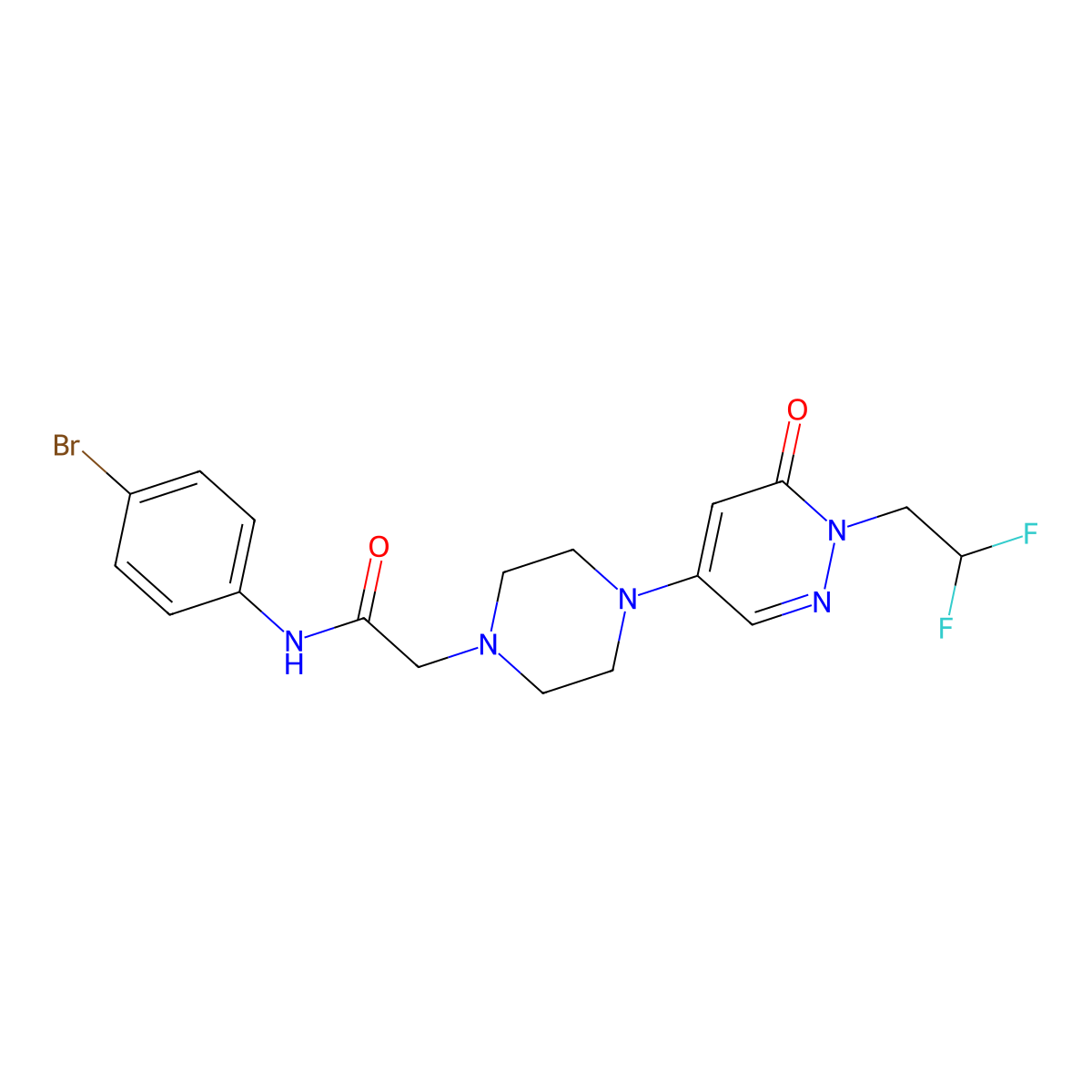 N-(4-bromophenyl)-2-{4-[1-(2,2-difluoroethyl)-6-oxo-1,6-dihydropyridazin-4-yl]piperazin-1-yl}acetamide molecular structure, CAS 3054597-09-7