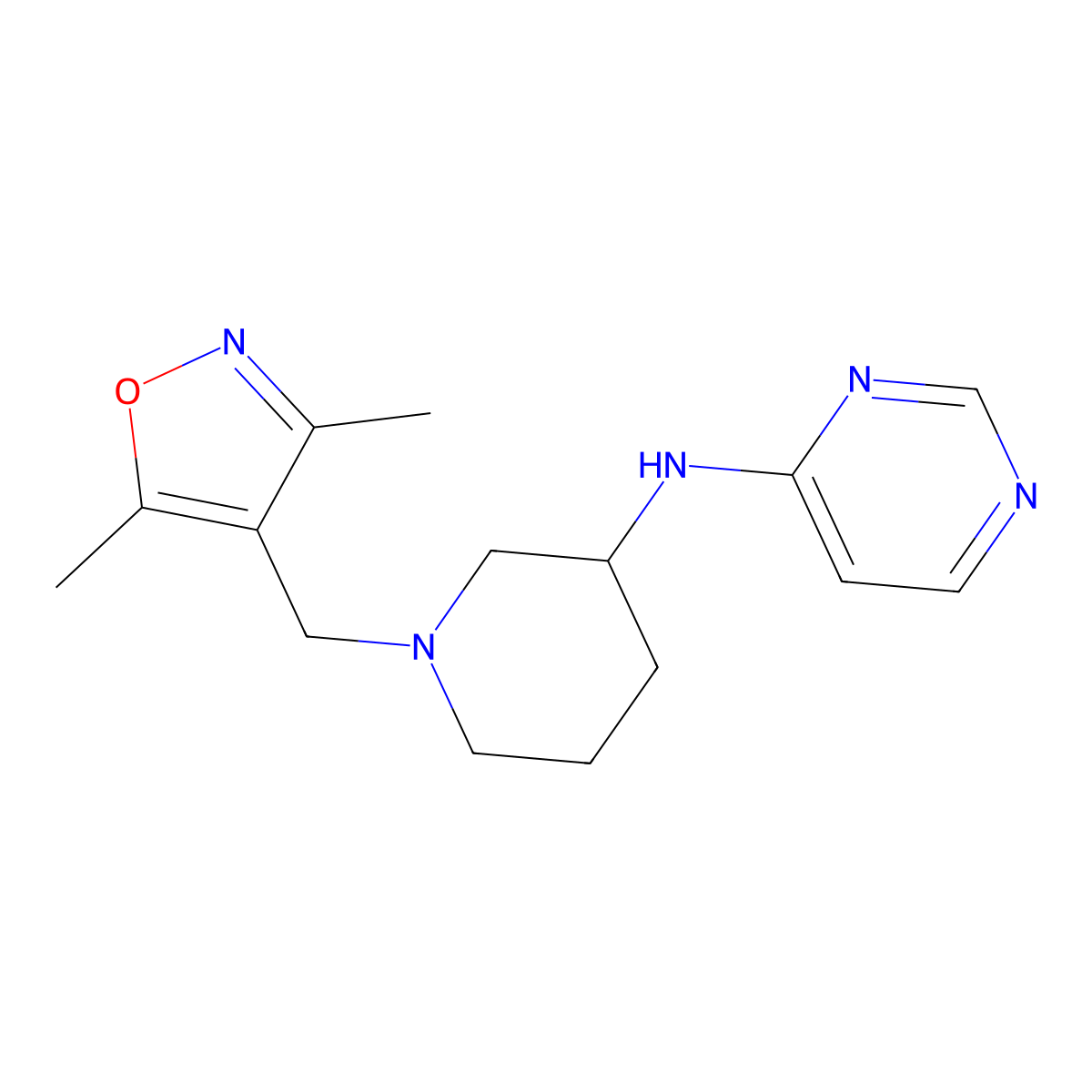 N-{1-[(3,5-dimethyl-1,2-oxazol-4-yl)methyl]piperidin-3-yl}pyrimidin-4-amine molecular structure, CAS 3054597-16-6