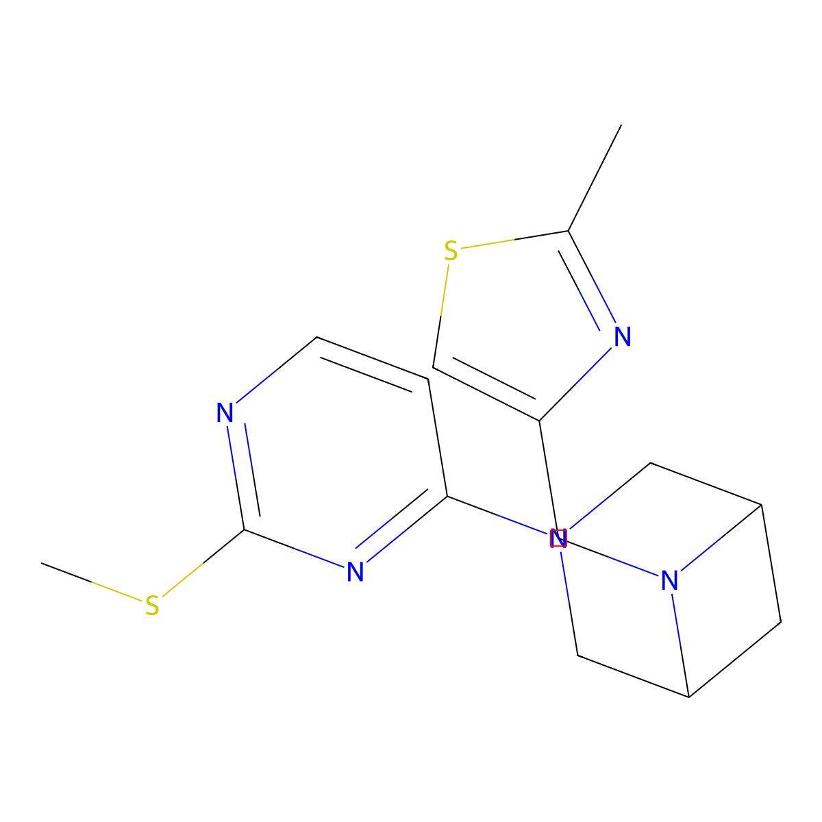 6-[(2-Methyl-1,3-thiazol-4-yl)methyl]-3-[2-(methylsulfanyl)pyrimidin-4-yl]-3,6-diazabicyclo[3.1.1]heptane molecular structure, CAS 3054597-20-2