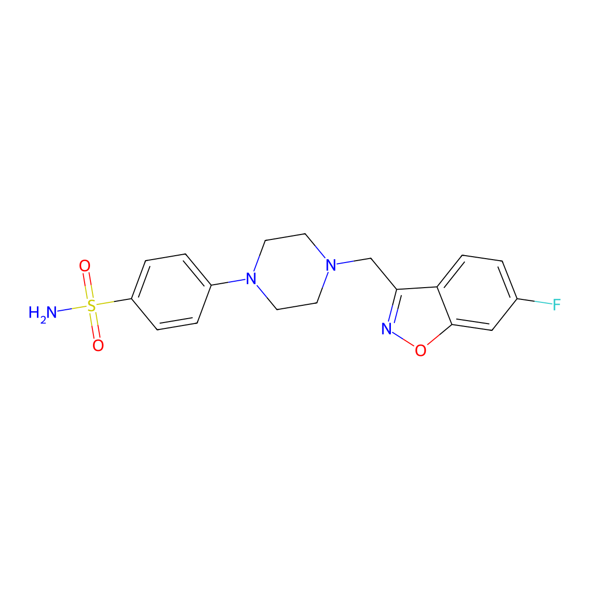 4-{4-[(6-Fluoro-1,2-benzoxazol-3-yl)methyl]piperazin-1-yl}benzene-1-sulfonamide molecular structure, CAS 3054597-21-3