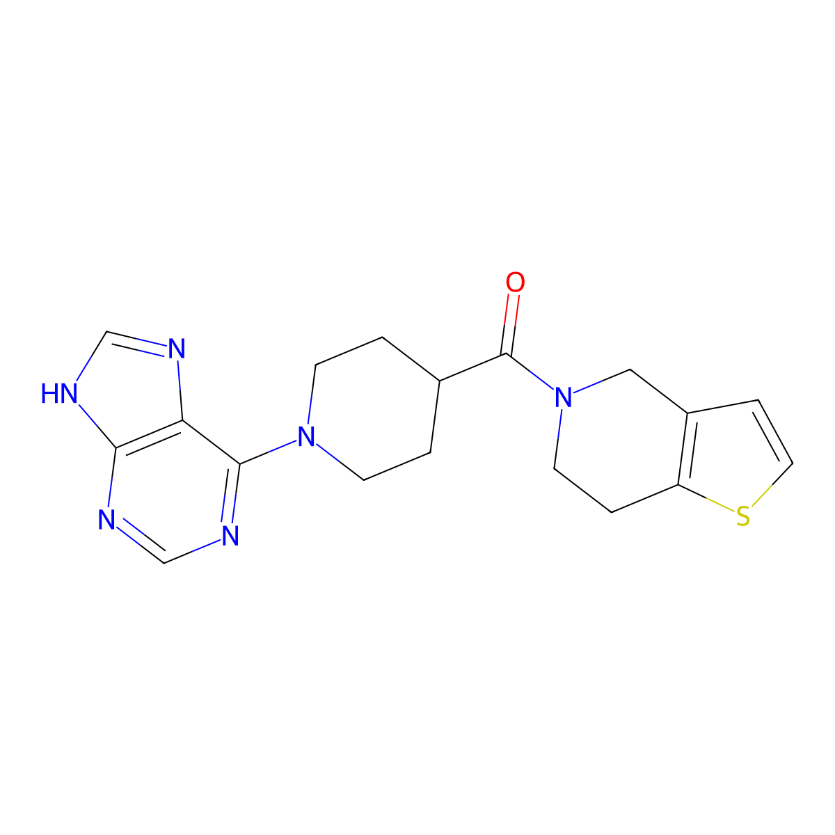 6-(4-{4H,5H,6H,7H-thieno[3,2-c]pyridine-5-carbonyl}piperidin-1-yl)-9H-purine molecular structure, CAS 3054597-22-4