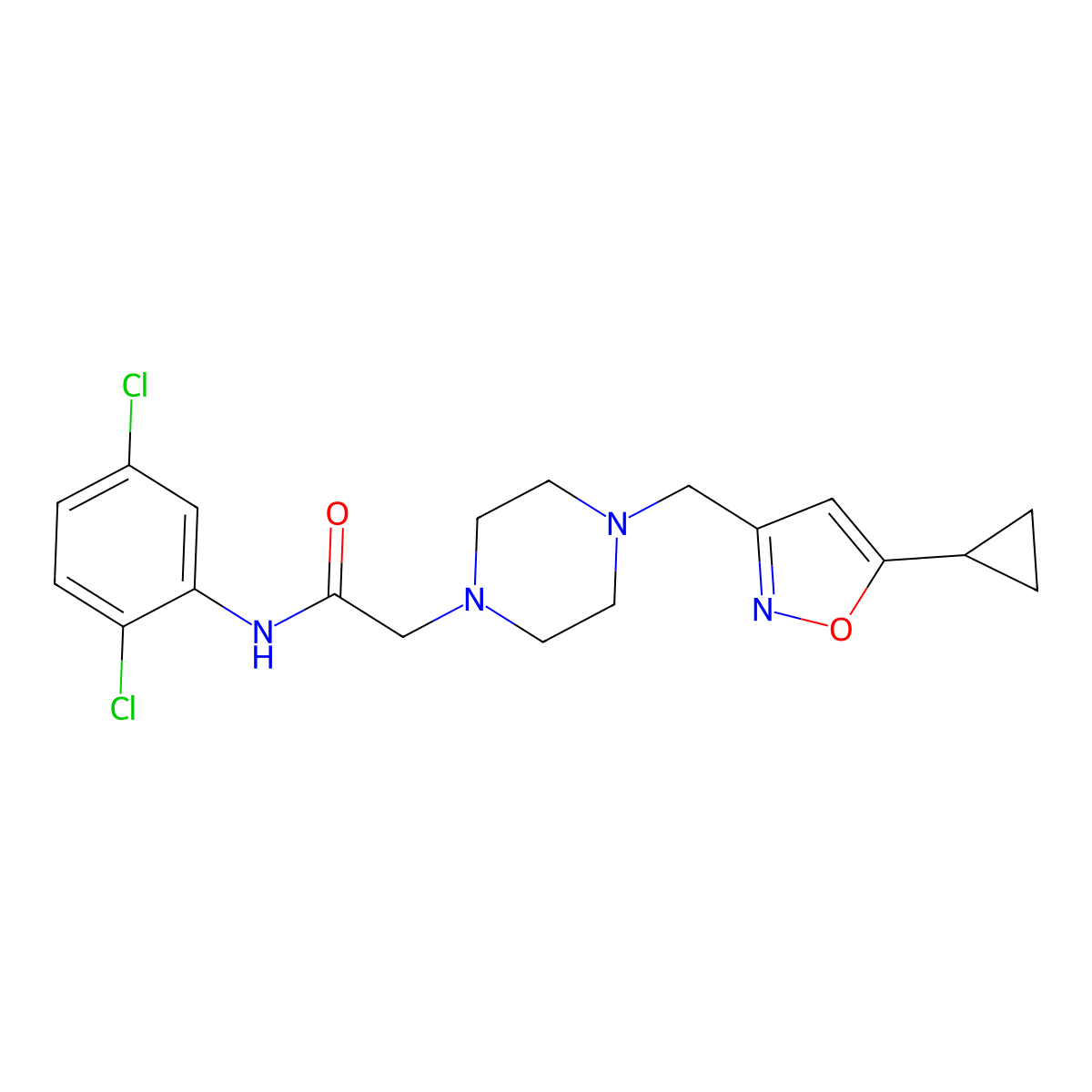 2-{4-[(5-cyclopropyl-1,2-oxazol-3-yl)methyl]piperazin-1-yl}-N-(2,5-dichlorophenyl)acetamide molecular structure, CAS 3054597-23-5