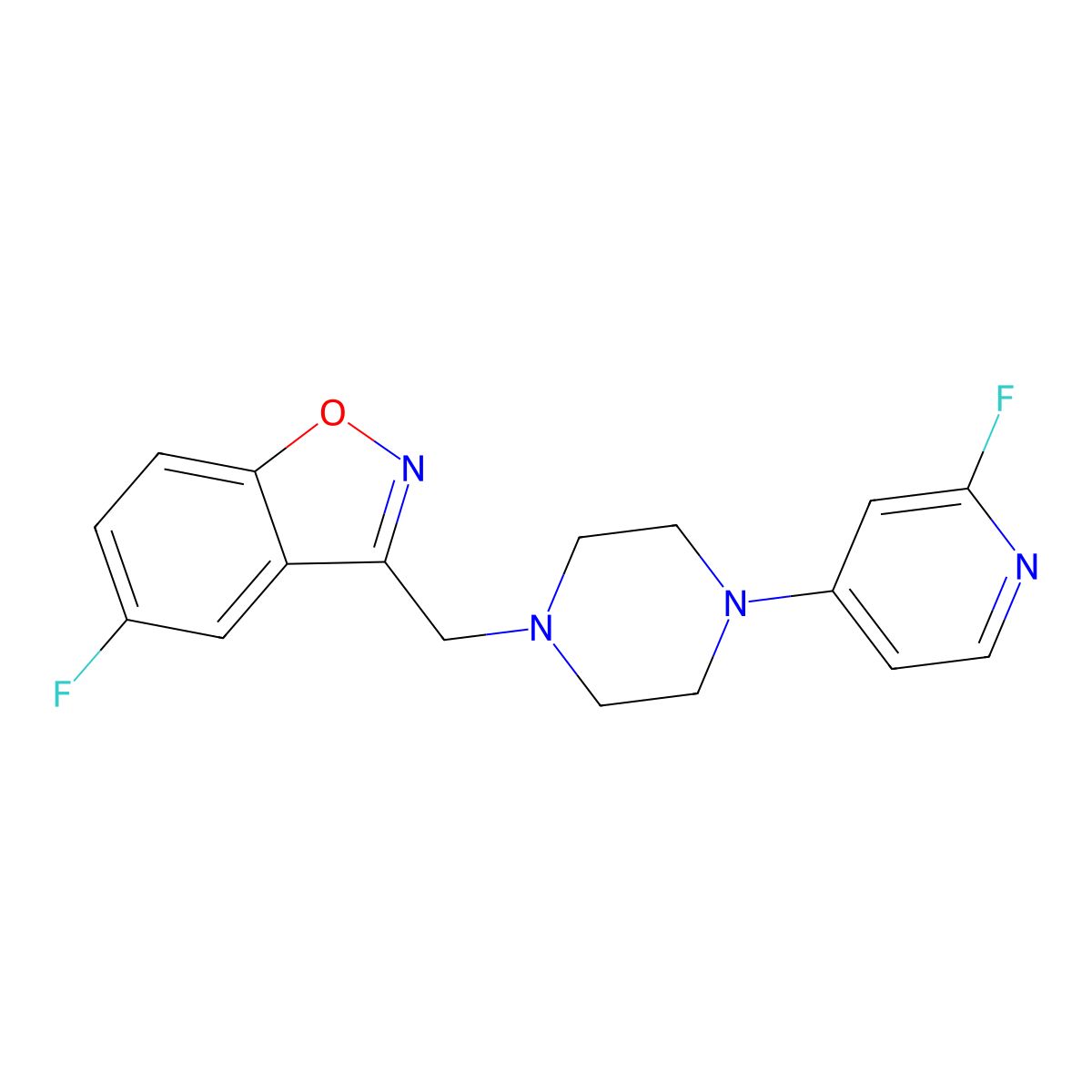 5-Fluoro-3-{[4-(2-fluoropyridin-4-yl)piperazin-1-yl]methyl}-1,2-benzoxazole molecular structure, CAS 3054597-29-1