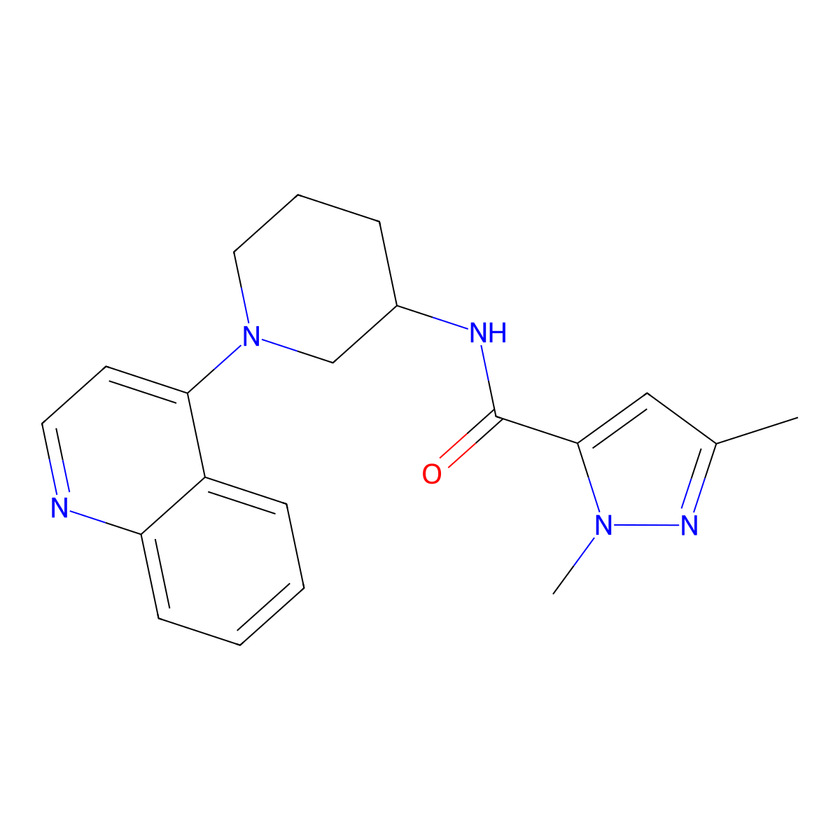 1,3-dimethyl-N-[1-(quinolin-4-yl)piperidin-3-yl]-1H-pyrazole-5-carboxamide molecular structure, CAS 3054597-31-5