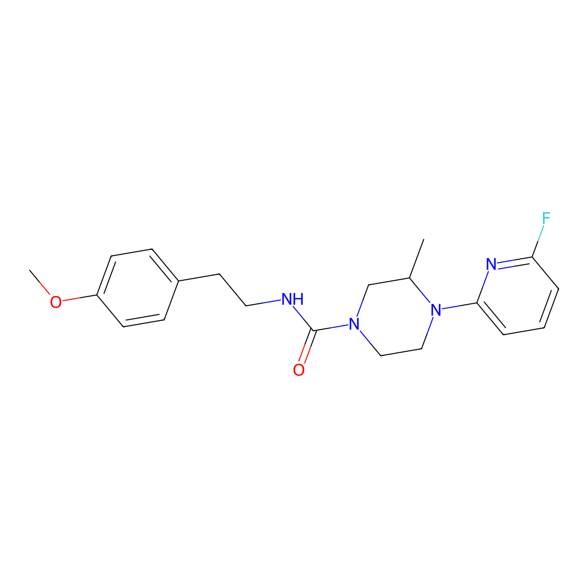 4-(6-fluoropyridin-2-yl)-N-[2-(4-methoxyphenyl)ethyl]-3-methylpiperazine-1-carboxamide molecular structure, CAS 3054597-37-1